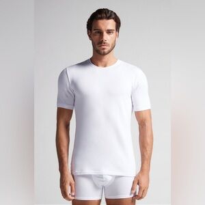 IUMAN Intimissimi Men’s Short-Sleeve Modal-Cashmere Top White Base Layer